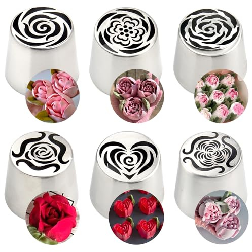 Extra Large Russian Flower Piping Tips, Stainless Steel Icing Tips Set, Rose Floral Nozzle for Cake Decorating, Frosting Piping kit for Edible Flowers Cake Decorations, Cake Decorating Supplies