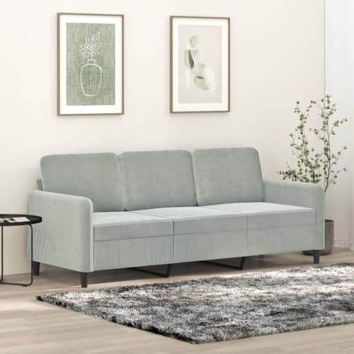 Emmtore Sofa 3-Sitzer, Loungesofa Couch mit Armlehnen Rückenkissen, Wohnzimmersofa Designsofa Metallgestell, Sitzmöbel Zweisitzer SamtHellgrau,180 cm