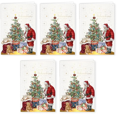 PremiumLine Adventskalenderkarte, 5 Stück inkl. Briefumschlag | Adventskalender Karten mit Türchen | umweltfreundlicher Naturkarton, 11,5 x 17cm | Skorpion Weihnachtskarten