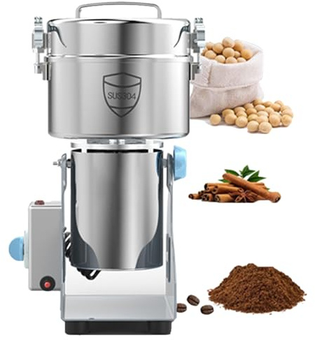 Grain Mill Grinder Electric,High Speed Commercial Spice Grinder,Safety Stainless Steel Dry Grinder Machine for Flour Wheat Nut Corn Rice Pepper Herbs Coffee, Coffee,4500g,800
