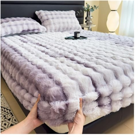 MTNBHH Sábana Ajustable de Felpa Peluda, tamaño Completo, Suave, Gruesa, de Piel sintética, Funda de colchón, cálida y esponjosa, Decorativa, for Mayor Comodidad en Invierno.(Purple,180 * 200cm)