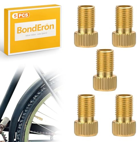 BondEron Confezione da 5 adattatori per valvola della bicicletta, adattatore valvola per valvola francese (SV) su valvola auto (AV) con anello di tenuta, per MTB, bici da corsa e e-bike – per un