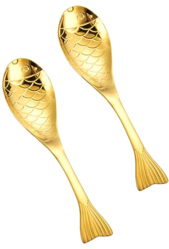 DINHEAROM 2 Stück Edelstahl Fischlöffel mit Ergonomischem Design Glatten Kanten für Kaffee und Dessertgenuss Stilvolles Küchenbesteck für Home Kitchen