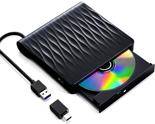 Externes DVD-Laufwerk, Optisches Laufwerk USB C Brenner,für Laptop Externer | USB 3.0 Typ-C CD DVD +/-RW, CD/DVD Writer Reader Tragbar, Kompatibel mit Windows 10/XP/8/7/Vista/Linux/MacOS