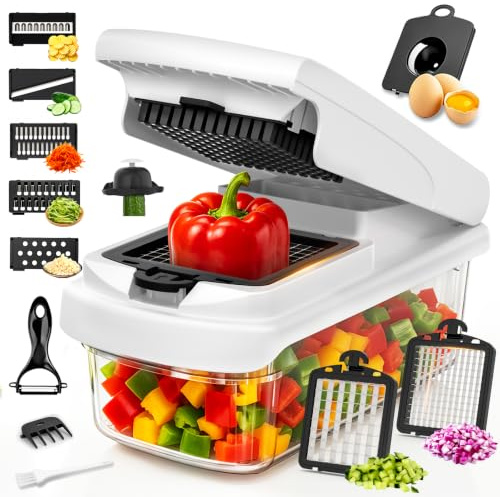 SZPACMATE 8-in-1 Multifunktionaler Gemüseschneider & Mandoline Gemüsehobel | 8 Rostfreie Edelstahlklingen mit Handschutz, Rutschfest,Spülmaschinenfest&BPA-freier Küchenhelfer für Kartoffeln und Zwiebeln