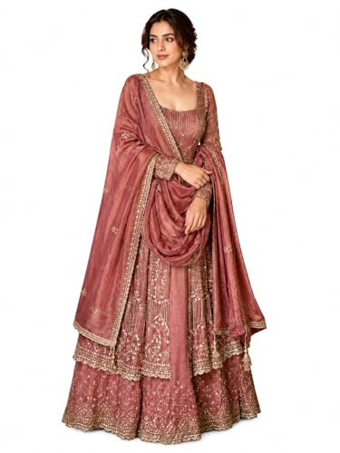 Women's Embroidered Crunchy Silk Kurta Palazzo Set with Dupatta, Sequins Work, Ethnic Party Wear, Fully Stitched (UK, Alpha, XL, Regular, Regular)