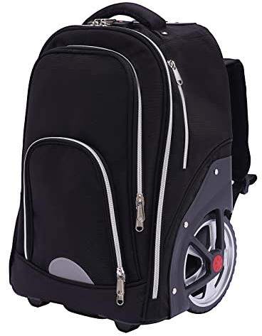 WFIETN Rolling-ryggsäck handbagage vagn 45 l business reseryggsäck | 18 cm hjuldiameter stor rullande vagn ryggsäck ryggsäck vagn för män kvinnor korta resor, affärsresor, 33 x 25 x 49 cm