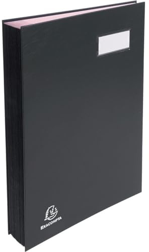 Exacompta - Ref. 57021E - 1 administrationsportfölj - tygrygg med kilar - etiketthållare - laminerat omslag - 20 rosa kortfack med 3 perforeringar - 24x35 cm - färg svart