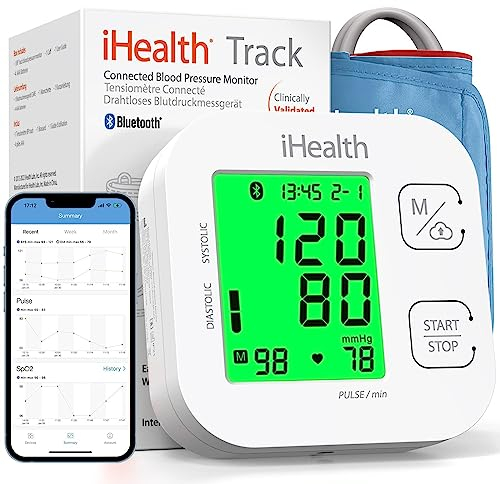iHealth Track Wireless Upper Arm Blood Pressure Monitor with Wide range Cuff that fits Standard to Large Adult Arms , Bluetooth Compatible for Apple & Android Devices