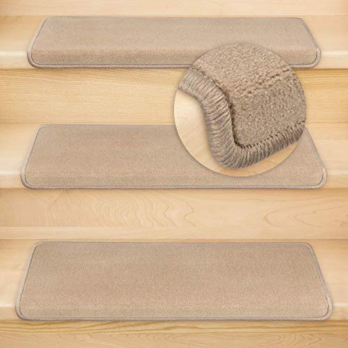 Metzker Stufenmatten Uni Hellbraun 15 Stück Rechteckig | Velourteppich von DAS TEPPICHWERK - Trittfläche ca. 65x24cm incl. Klebeband