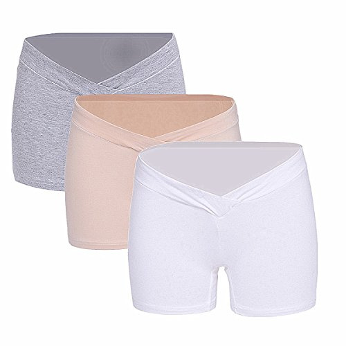 Tremour Womens Maternity Briefs Underwear Hipster Panties Briefs Pack of 3 Beige White Grey M