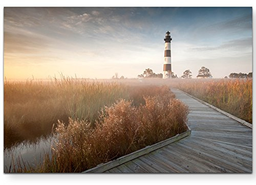 Paul Sinus Art Leinwandbilder | Bilder Leinwand 120x80cm Steg zum Leuchtturm im Sonnenschein