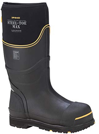 Dryshod Unisex Steel-Toe Max Hi Work Boots | Slip Resistant | Waterproof | Rubber | Black/Yellow | Size 15