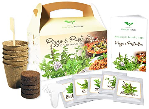 Magic of Nature: Pizza & Pasta Box - Geschenk-Set Kräuter Anzuchtset Küche | Originelle Geschenkidee für Hobbyköche - Komplettes Kräuter-Starterkit