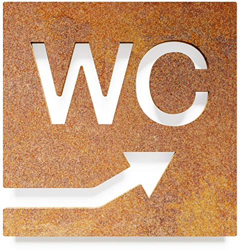 Vintage WC-Schild - selbstklebend - Retro Design Toiletten-Schild mit Pfeil rechts W-06-R