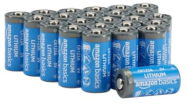 Amazon Basics 24-Pack Non-Rechargeable CR123A Lithium Batteries, 3 Volt, Up to 10-Year Shelf Life, 1550mAh
