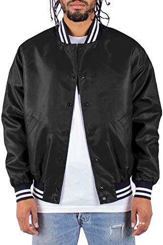 Shaka Wear Mens Padded College Baseball Varsity Bomber Jacket S to 3XL - Black - XXX-Large