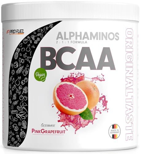 BCAA Pulver 300g PINK-GRAPEFRUIT - Alphaminos BCAA 2:1:1 Drink mit 8000 mg B.C.A.A. - unfassbar leckerer Geschmack, Essentielle Aminosäuren Leucin, Isoleucin & Valin - 100% vegan und laborgeprüft