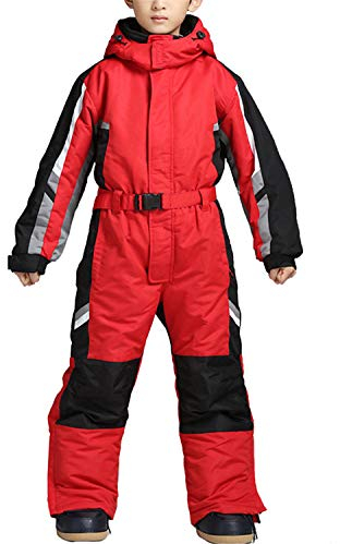 YOJOLO Kinder Skianzug Jungen Mädchen Einteilige Skibekleidung Winddicht Wasserdicht Winter Thermo Schneeanzug Für Kinder Kleinkind,Rot,140~146cm