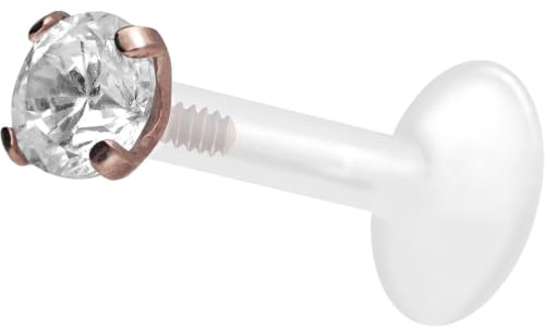PIERCINGLINE PTFE Labret mit Innengewinde | Titan AUFSATZ KRISTALL | Piercing Lippe Nase Ohr Helix | Farb & Größenauswahl