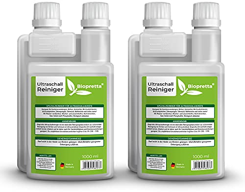 Biopretta Ultraschallreiniger Konzentrat Set mit Dosierhilfe für Brillen, Schmuck, Dental usw. 2 x 1 Liter, 2000 ml