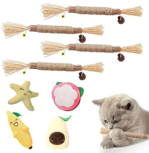 Esteopt 8 Stück Katzenminze Set mit,4 Stück Cat Chewing Toy+4 Stück Katzenminze Sticks,Katzen Kauhölzer,Kausticks Set,Katzenminze Spielzeug,Katzenminze Sticks Zum Schleifen von Zähnen