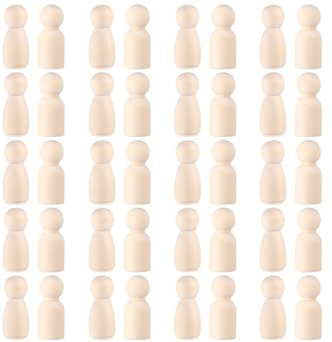 Toyvian Wooden Peg Dolls Unfinished, 1-1/3 inch Wood Peg Dolls, Pack of 40 Wooden People s for DIY Crafting Painting Handicrafts Games