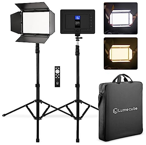 Lume Cube Studio Panel 2-Point Lighting Kit | Edge Lit LED Bicolor Light Panels 3200k - 5600k | Rechargeable Lithium Battery, Adjustable Color, Brightness, 70 Stands, Wireless Remote Included