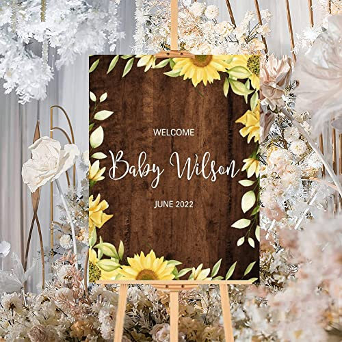Panneau de mariage personnalisé en bois marron tournesol rustique en bois de bienvenue de mariage, panneau de bienvenue de mariage, panneau de vœux parfait pour fiançailles, fête prénuptiale,