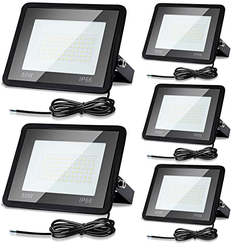 Joparri Focos LED Exterior, 5 Pcs 50W Foco Proyector 6000K Blanco Frío 4250LM IP66 Impermeable, LED Floodlight para Casa, Garaje, Patio, Terraza, Campo