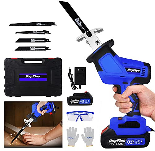 Sega alternativa per sega elettrica senza fili Sega a mano per albero legno siepe metallo taglio plastica, velocità variabile, blocco di sicurezza, con 4 lame per sega, 2 batterie e caricabatterie