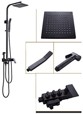 CAZARU Duschsäule mit Brausekopf und Schlauchset Duschsystem für Badewanne und Badewanne mit schwarzem Wasserhahn Mischventil Hochdruck-Regenbrausesets schwarz