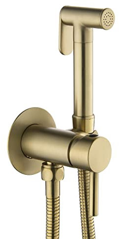 Wussh Concealed Muslim Round Hot and Cold Monobloc Bidet Shower Kit Set Brass Wall Mounted Brushed Gold