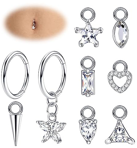 Adramata 14G Bauchnabelpiercing Chirurgenstahl Herz Schmetterling Hängend Ohr Piercing Set Ring Körper Schmuck - Silber Gold