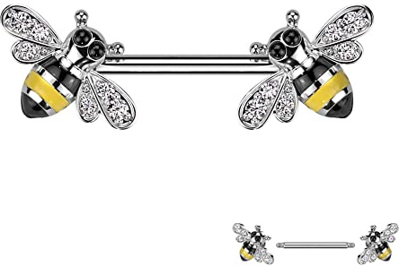 Treuheld® Brustpiercing mit Bienen und Kristallen | Piercing Stab