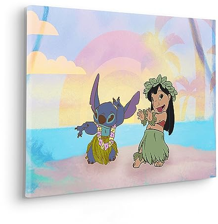 Komar Tableau sur châssis – Lilo et Stitch, dansant – Dimensions : 40 x 60 cm – Image murale pour chambre d'enfant, chambre d'enfant, coloré