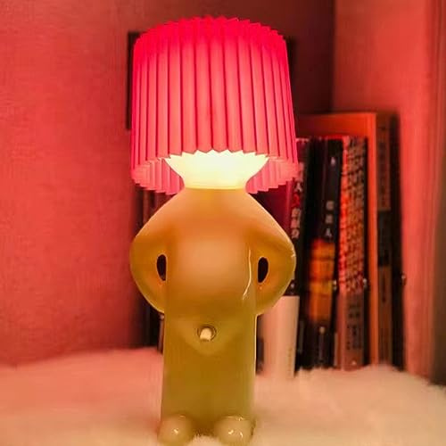 LUCKKY Eine kreative Lampe des kleinen schüchternen Mannes, LED Nachttischlampe, Kreative Tischlampe Mit Schirm, Nachttisch Lichtdekoration Schreibtischleuchten (Rot)