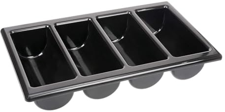 GRÄWE Besteckkasten mit 4 Fächern, Besteckaufbewahrung, Besteckbehälter, Besteckkasten aus Kunststoff, schwarz, stapelbar, Besteckorganizer, spülmaschinengeeignet