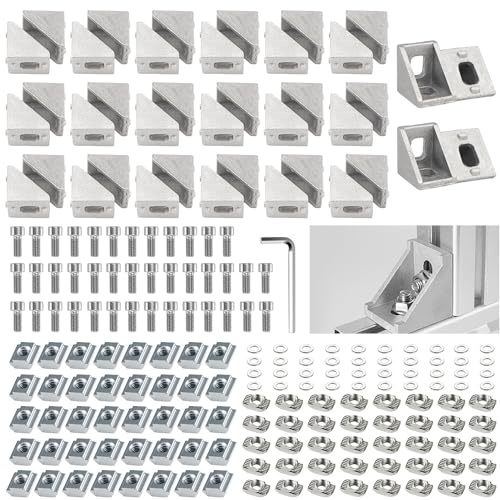 Aluminium Profile Angle Mounting Material Aluminium Profile 20 x 20 Angle Connector Corner Connector Wall Bracket 90 Degree Angle Grid for 2020 2020 Strut Profile, 3D Printer, CNC Router, DIY Projects
