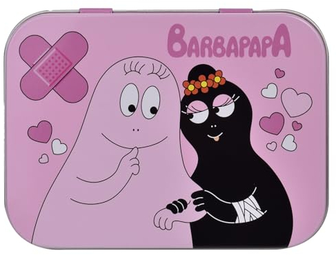 Barbapapa Kinderpflaster Lizensiertes Produkt - 12 Stück - Metall-Box - 24 Pflaster - Schönes Design Pflaster Aufbewahrungsbox für Kinder - Geeignet für Rucksack - Handtasche
