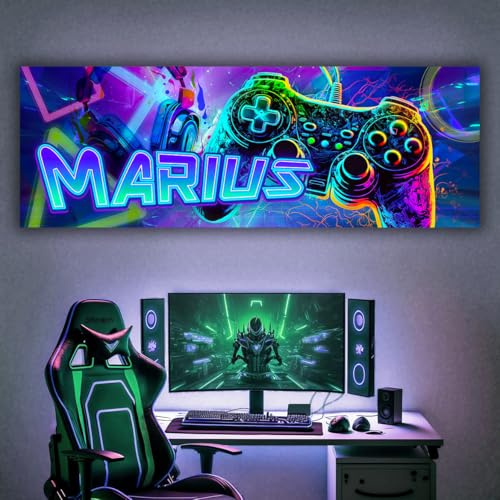 tjapalo® vz122 Poster Personnalisé Prenom Gamer - Deco Chambre Ado Gaming - Affiche Personnalisée Enfant Murale - Garcon (70x24cm)