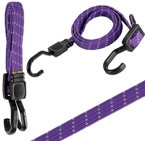 Belle Vous Corda Elastica in Gomma - Confezione da 2 Elastici con Ganci - con Cinghie di Fissaggio - per Teloni Moto Bagagli e Portapacchi - Corde Elastiche con Gancio - Lilla