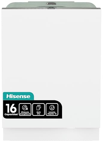 Hisense HV673B60 Lave-vaisselle 60 cm, encastrable, classe B, capacité 16, connectivité Wi-Fi, 3 niveaux de lavage, entrée d'eau chaude, lavage rapide 15', intégrable