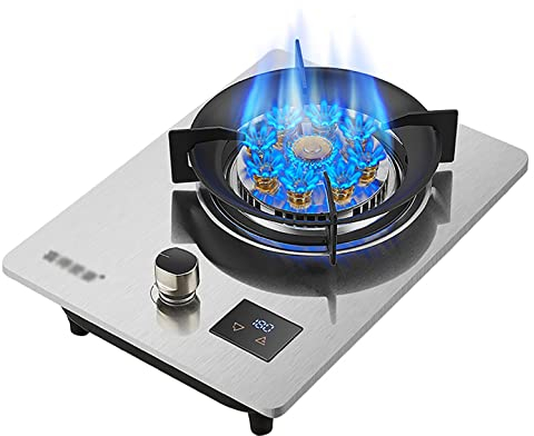 Placa de gas Estufa de gas incorporada de 33 cm, cocina de mesa, estufa de acero inoxidable o panel de vidrio negro para GLP/NG (fácil de limpiar), soporte para sartén de hierro fundido [Clase e