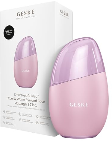 GESKE Cool & Warm Eye & Face Massager | 7 in 1 Multi-massaggio | SmartAppGuided™ | Viso/collo | Raffredda/riscalda senza batteria | Rassoda, sgonfia | Eye-Nose Area Targeted Design