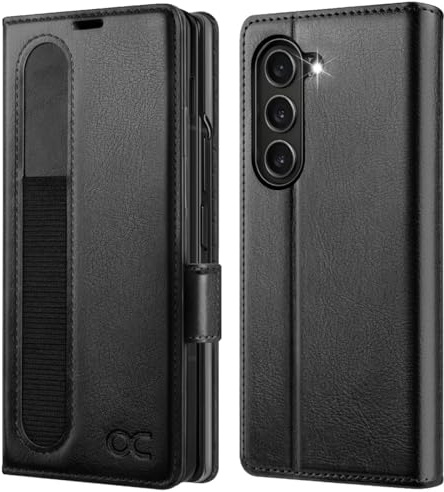 OCASE for Samsung Galaxy Z Fold 6 5G Case with S Pen Holder, Black | PU Leather Wallet with RFID Blocking, Card Holder, Kickstand, Flip Phone Cover for Z Fold6 5G 2024