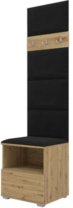 RAVIO Garderoben-Set NELA IV Kompakte Flurgarderobe, 50cm Wand-Garderobe mit Gepolstertes Paneel/Wandpaneel (Artisan Eiche + Schwarz (Trinity 16))