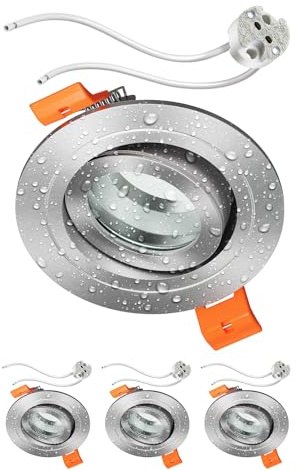 ledscom.de 4x Bad-Deckeneinbaurahmen ERID, Feuchtraum, Badezimmer, IP44, rund, schwenkbar, aluminium matt, inkl. GU5.3 Fassung