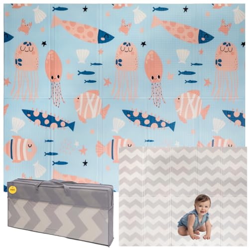 Baby-Spielmatte, faltbar, sensorisch, wasserdicht, ungiftig, wendbar. Vielseitige Matte, perfekt zum sicheren Krabbeln. (Underwater Wonders, 150cm x 200cm x 1.5cm dick)