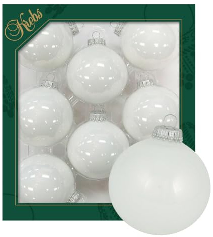Krebs Glas Lauscha - Weihnachtsdekoration/Christbaumschmuck aus Glas - Unifarbende Kugeln - Menge: 8 Stück - Farbe: Porzellanweiß - Größe: ca. 7 cm